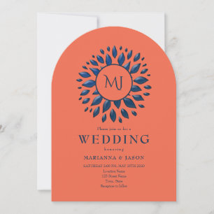 Invitación de Boda Coral y Azul Marino