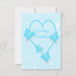 Invitación De Boda Corazón Azul Y Mariposas