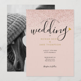 Invitación de Boda Corazón Chic con Brillo Dorado 
