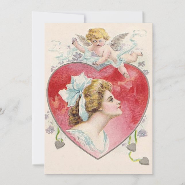 Invitación de Boda Corazón Cupido Mujer Margarita (Anverso)