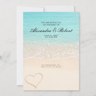 Invitación de boda Corazón de Arena Ola del Océano