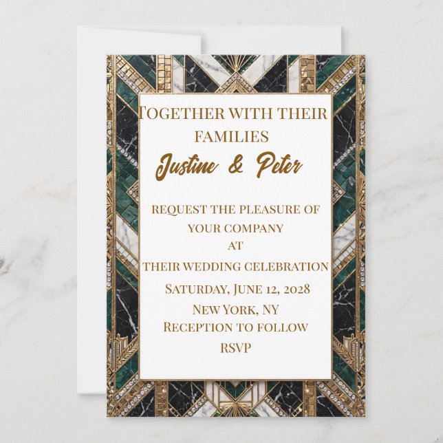 Invitación de boda Corazón de Diamante Mosaico (Anverso)
