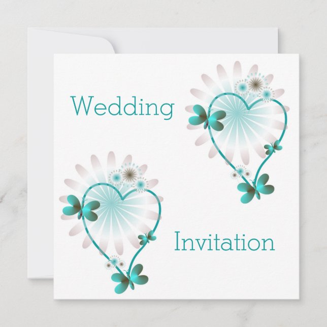 Invitación De Boda Corazón De Menta Y Mariposas (Anverso)
