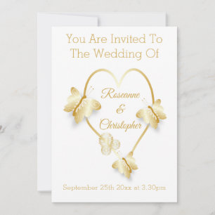 Invitación de boda corazón mariposa dorado