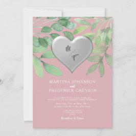 Invitación de Boda Corazón Monograma Verde Rubor