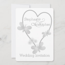 Invitación De Boda Corazón Plateado Y Mariposas