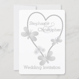 Invitación De Boda Corazón Plateado Y Mariposas