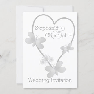 Invitación De Boda Corazón Plateado Y Mariposas