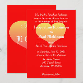 Invitación de boda corazón puesta de sol rojo
