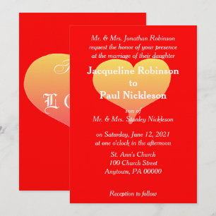 Invitación de boda corazón puesta de sol rojo