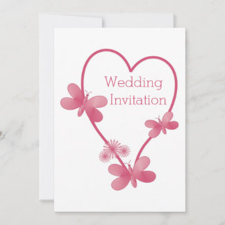 Invitación De Boda Corazón Rosa Y Mariposas