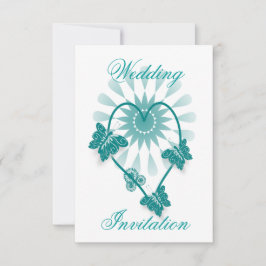 Invitación De Boda Corazón Verde azulado Y Maripos