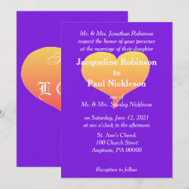 Invitación de boda Corazones de Atardecer Violeta