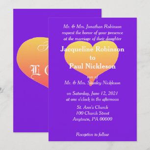 Invitación de boda Corazones de Atardecer Violeta