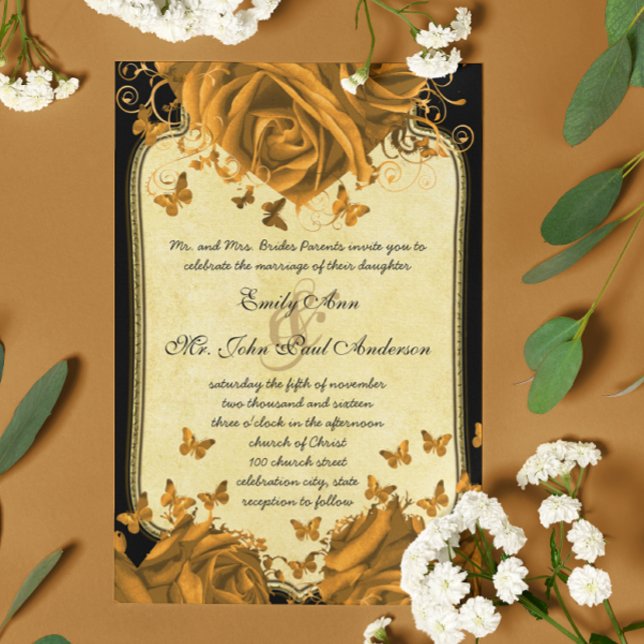 Invitación de Boda Corazones de Oro Rosas y Maripo (Subido por el creador)