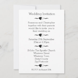 Invitación de boda Corazones en Blanco y Negro