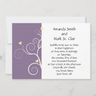 Invitación de boda corazones modernos morado y ama