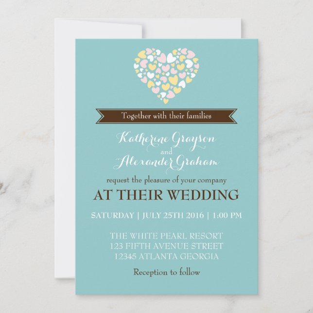 Invitación de Boda Corazones Pequeños Blancos Baby (Anverso)