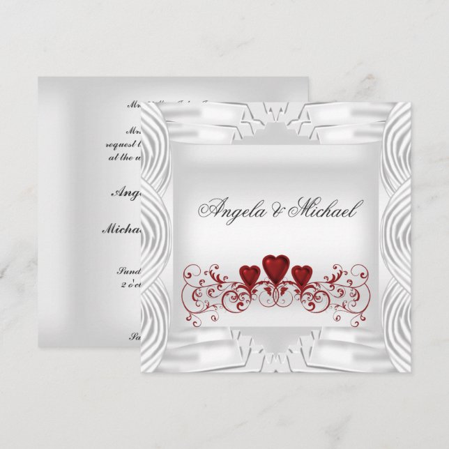Invitación de boda corazones rojos blancos elegant (Anverso / Reverso)