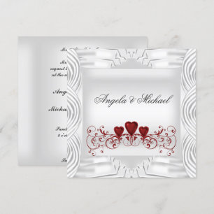 Invitación de boda corazones rojos blancos elegant