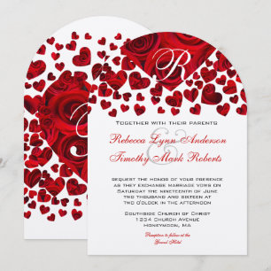 Invitación de boda Corazones Rojos Rosas