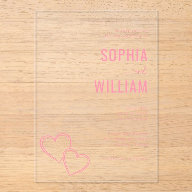 Invitación de boda Corazones Rosa Elegante (Anverso)