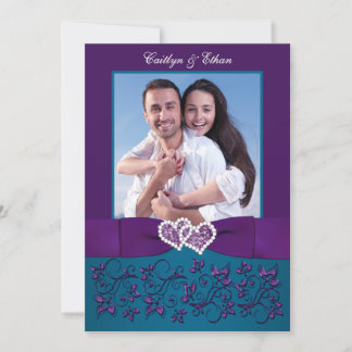Invitación de boda | Corazones Verde azuladas y mo