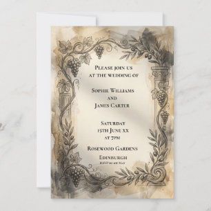 Invitación de boda Corona Botánica Sepia