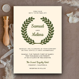 Invitación de boda Corona de hojas de laurel elega