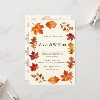 Invitación de Boda Corona de Hojas de Otoño Acuare