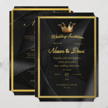 Invitación de boda Corona de lujo negra y dorada