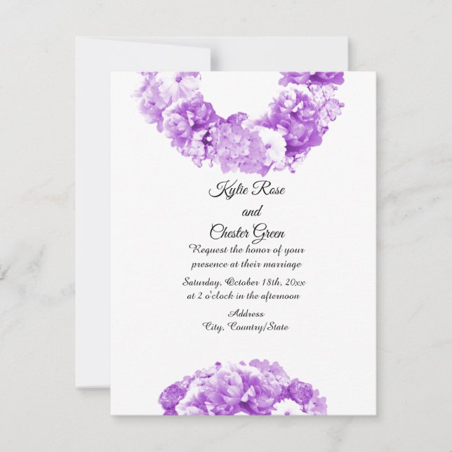 Invitación de boda Corona de Morado Monocromo (Anverso)