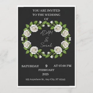 Invitación de boda Corona de Rosas en Blanco y Neg