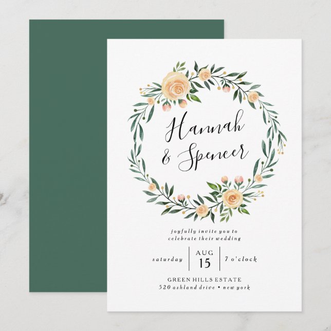 Invitación de boda Corona de Rosas Melocotón (Anverso / Reverso)