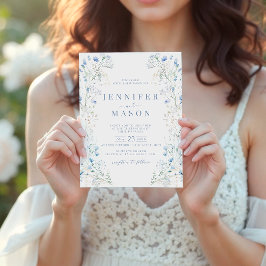 Invitación de boda Corona floral de prado azul