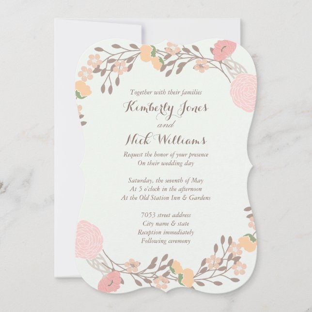 Invitación de boda Corona floral dulce menta rosa (Anverso)