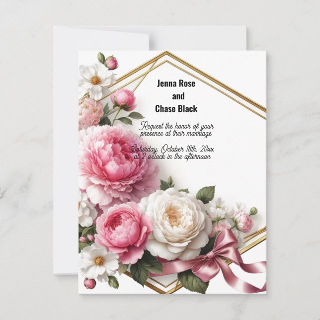 Invitación de boda Corona geométrica Rosa Peonía (Anverso)