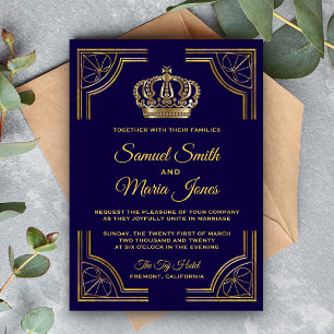 Invitación de boda Corona Ornata Azul Elegante Dor