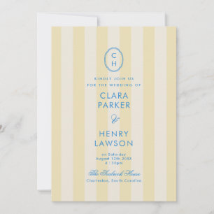 Invitación de boda costera a rayas amarillas y man