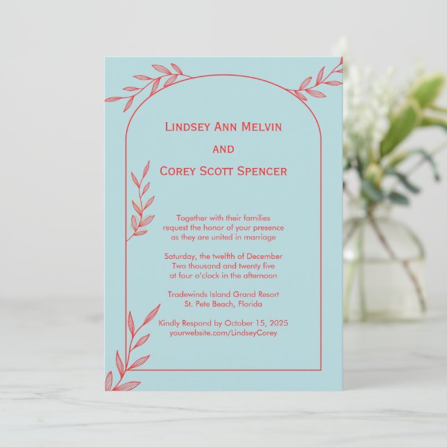 Invitación de boda costera azul hielo | Acento de  (Anverso de pie)