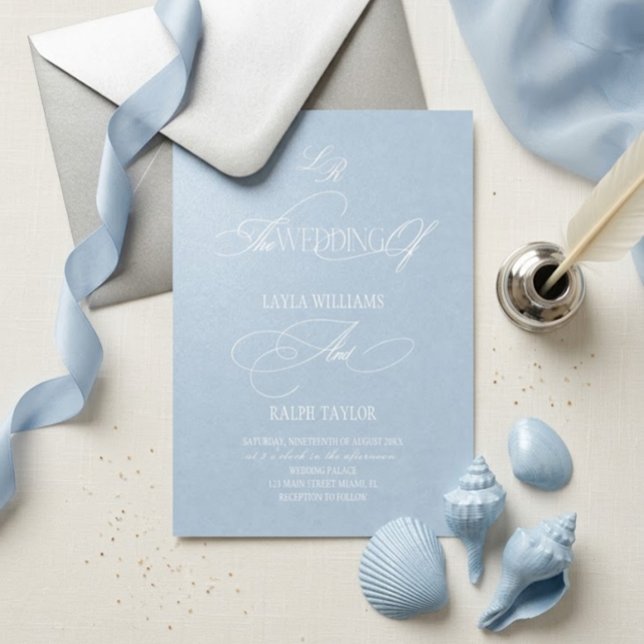 Invitación de boda costera azul polvo (Subido por el creador)