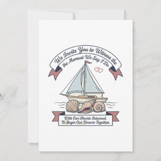 Invitación de boda costera con barco de vela