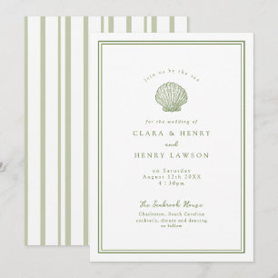 Invitación de boda costera con concha de mar en ve