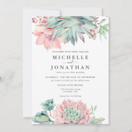 Invitación de boda costera con suculentas en acuar