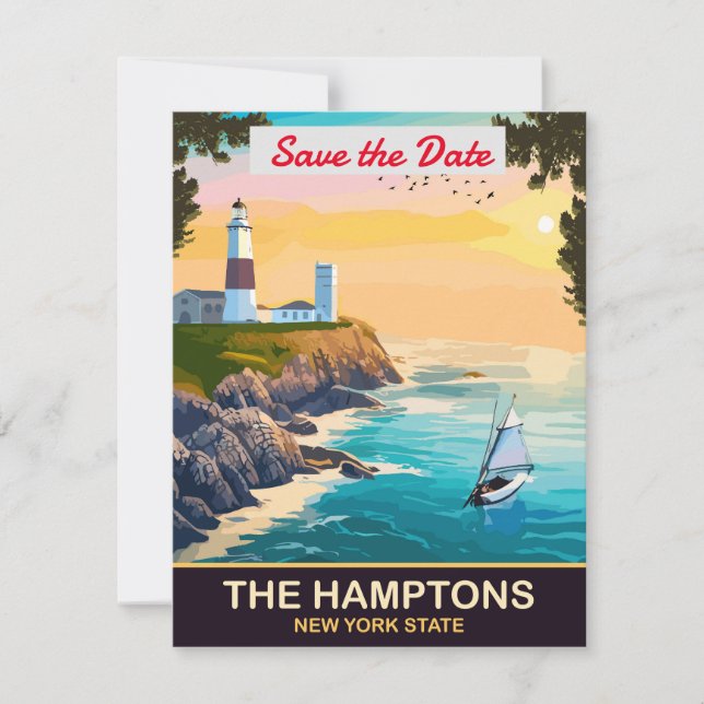 Invitación de boda costera de The Hamptons Nueva Y (Anverso)