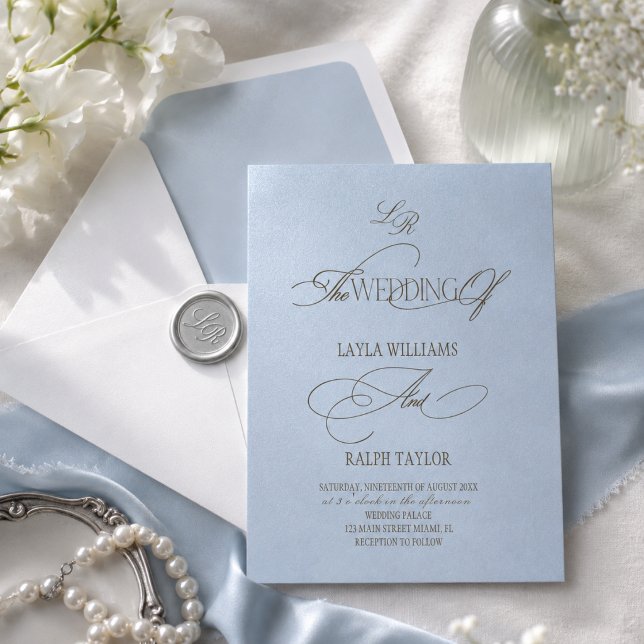 Invitación de boda costera simple en azul polvo (Subido por el creador)