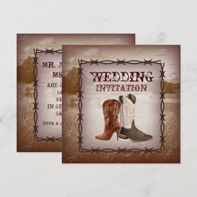 Invitación de boda country western Botas de vaquer (Anverso / Reverso)