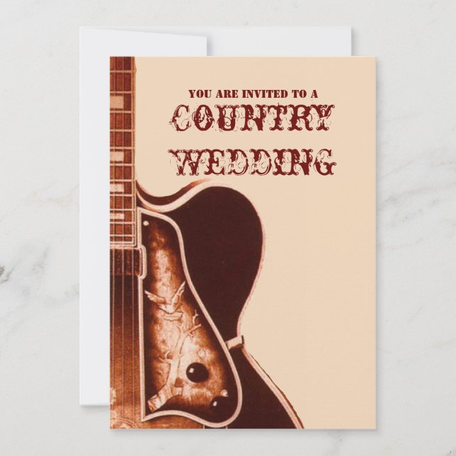invitación de boda country western de guitarra vin (Anverso)