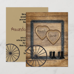 Invitación de boda Country Western, rueda de vagón