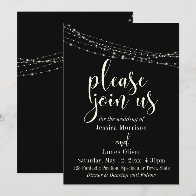 Invitación de boda Cream Typography 30, Black 2 co (Anverso / Reverso)